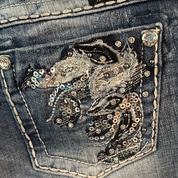 Miss Me Low Rise Boot Cut Jeans with Silver Sequin Detail - Picture 3 of 7